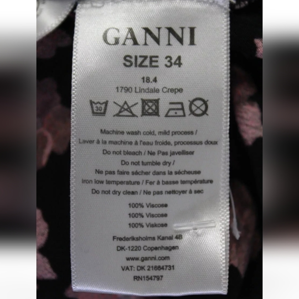 Ganni Womens Button Front Floral Midi Lindale Crepe Dress Black Red Size 34 (2) - Picture 4 of 5
